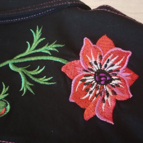 Casual Western Style 3pc Pant Set sz M Black w Pink Floral Embroidery - Picture 13 of 16